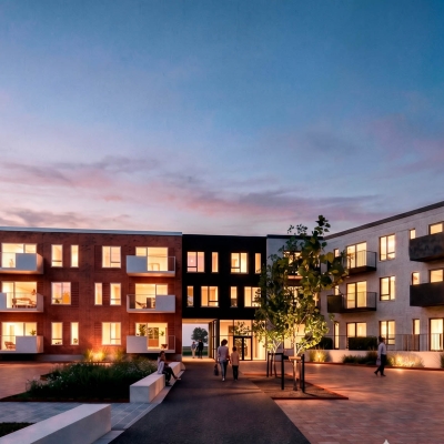 Ådalshusene i Støvring Ådalen aften